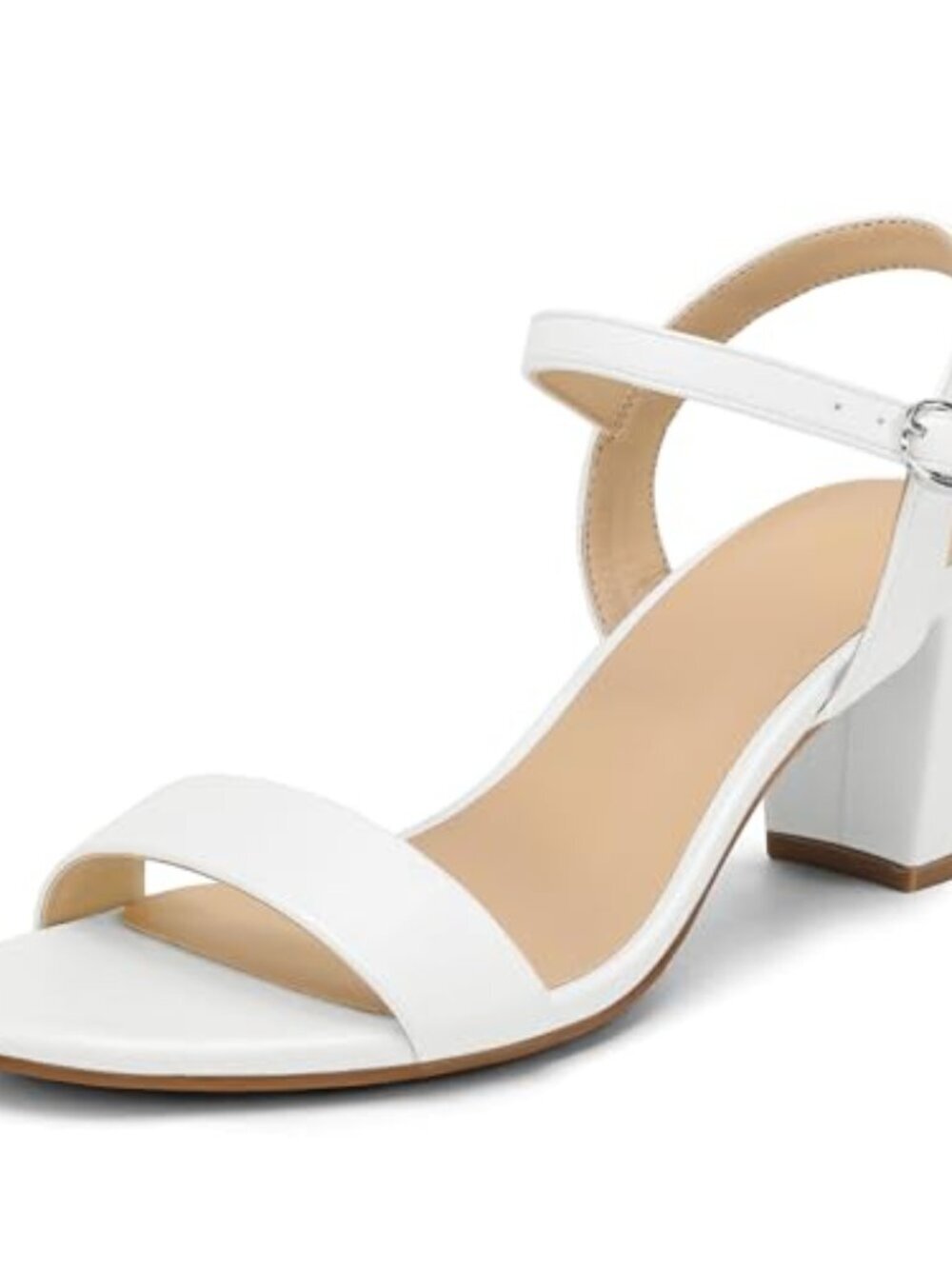 🆕 Womens Low Heels Open Toe Ankle Strap Block Chunky Heels Sandals Co - White